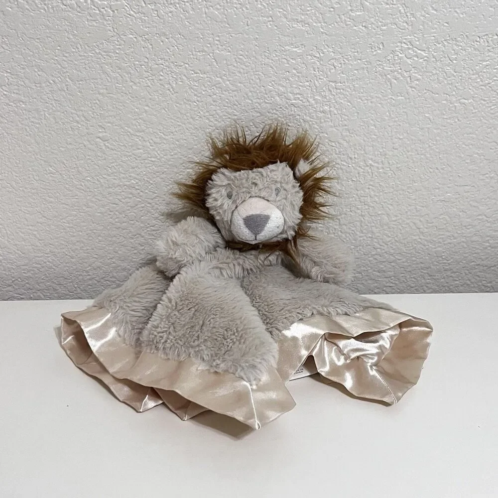 Cloud Island Tan Lion Security Blanket Lovey Satin Trim Lovie Blankie